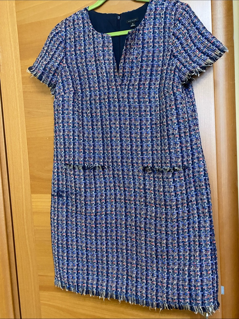 Ann Taylor Navy Multi-Color Tweed Midi Dress